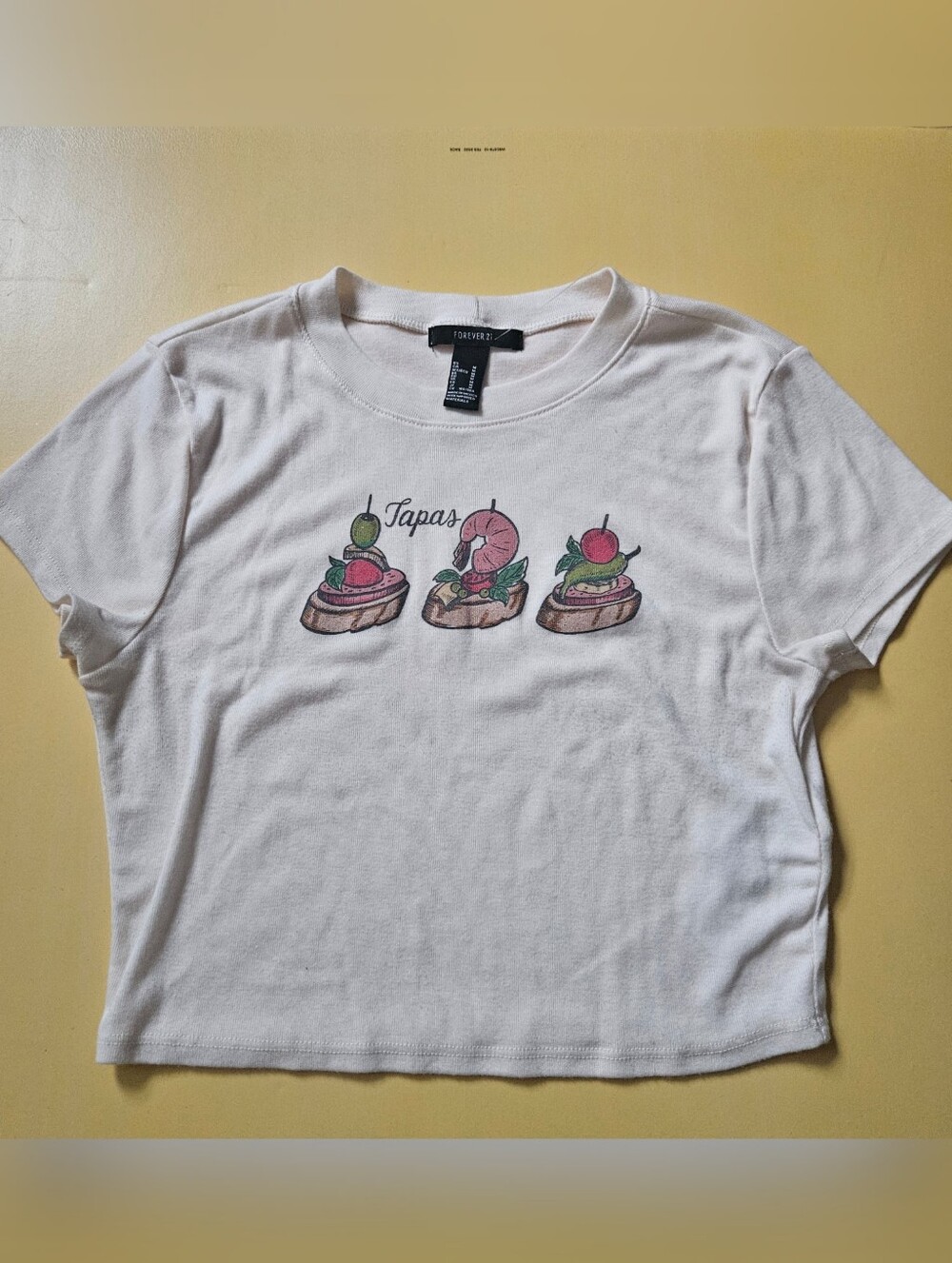 Ivory Crop Top Cute Top Tapas Graphic Short Sleeve Tee Food Graphic